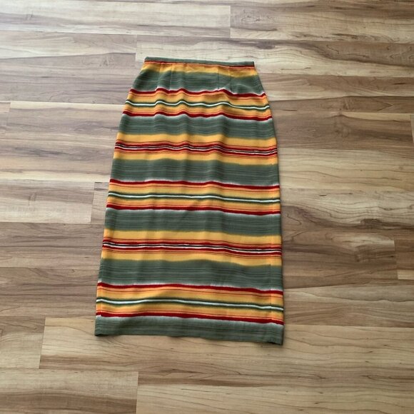 Liz Claiborne Women Skirt 6P Green Striped Polyester Wrap Pencil Midi Lined - Picture 6 of 9